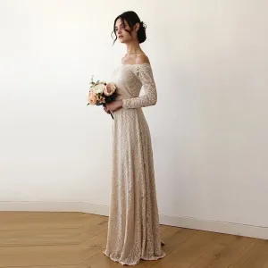 Champagne Off Shoulder Dress #1119