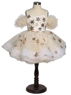 Champagne Star Tulle Flower Girls Party Dresses for Weddings Birthday Children Princess Photo Shoot Dress Tutu Gown YEWEN YW21015