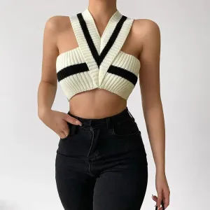 Chic Y2K Striped Full Zip Jacket with Halter Cut
