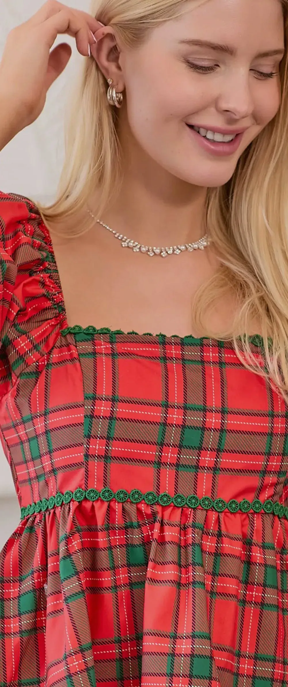 Christmas Contrast Color Plaid Pattern A Line Dresses