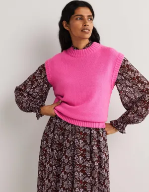Chunky Cashmere Crew Neck Tank-Cherry Blossom Melange