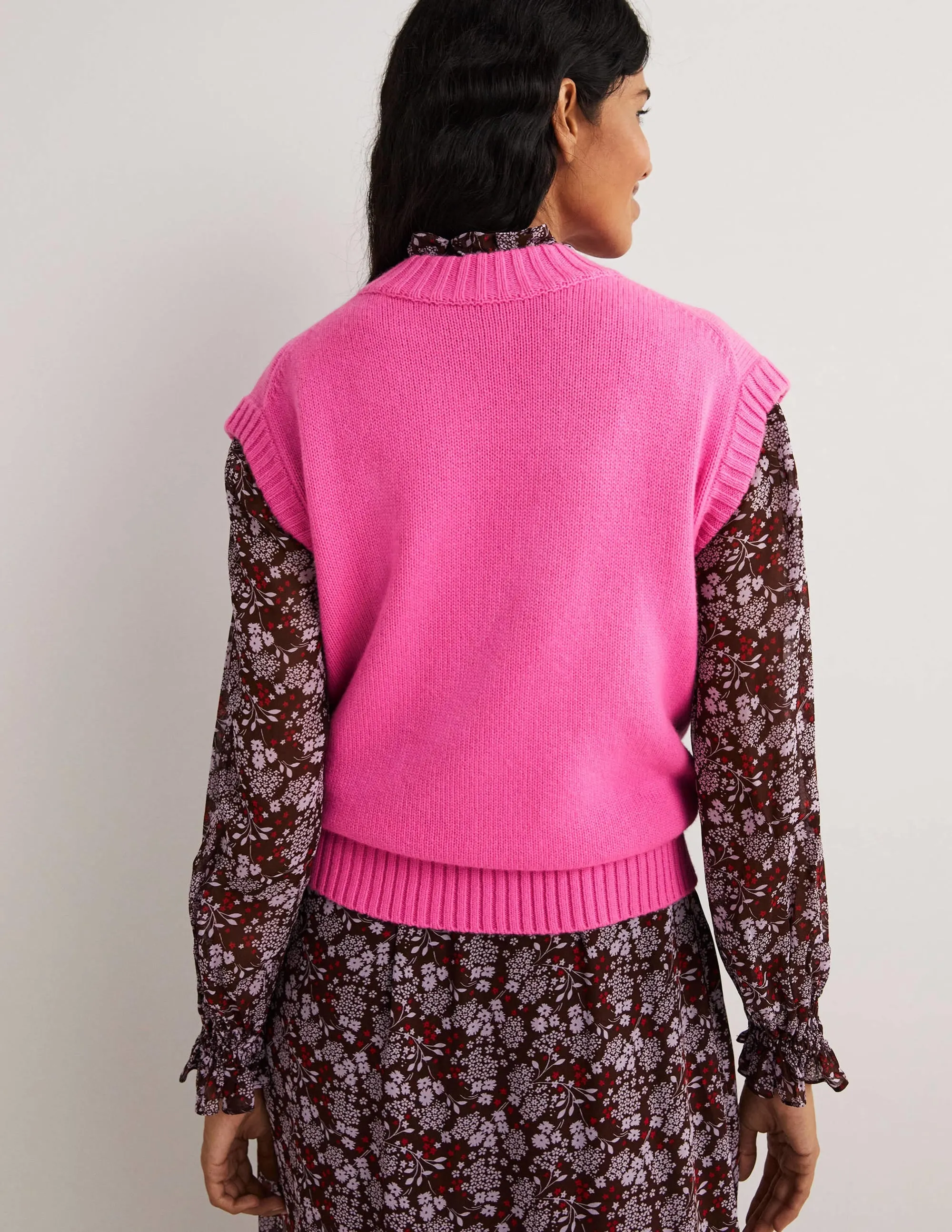 Chunky Cashmere Crew Neck Tank-Cherry Blossom Melange
