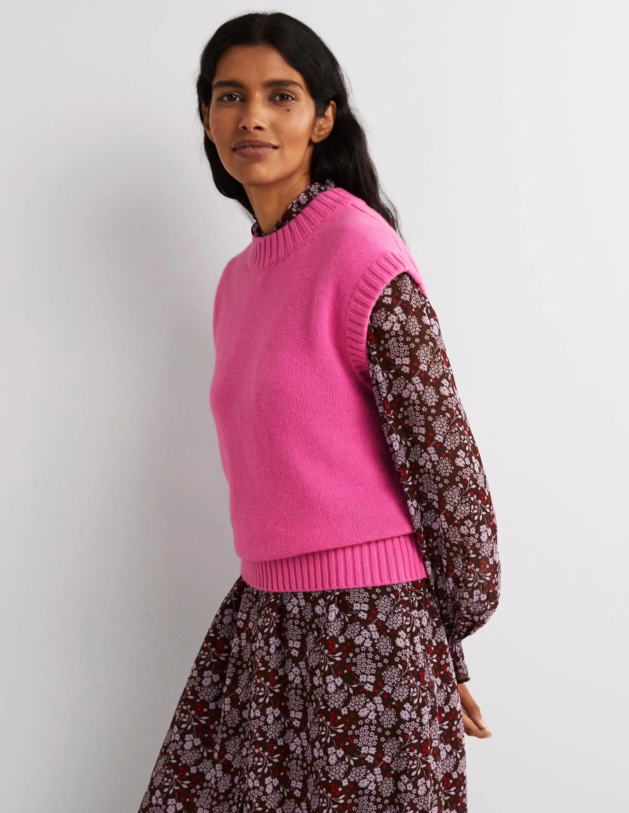 Chunky Cashmere Crew Neck Tank-Cherry Blossom Melange