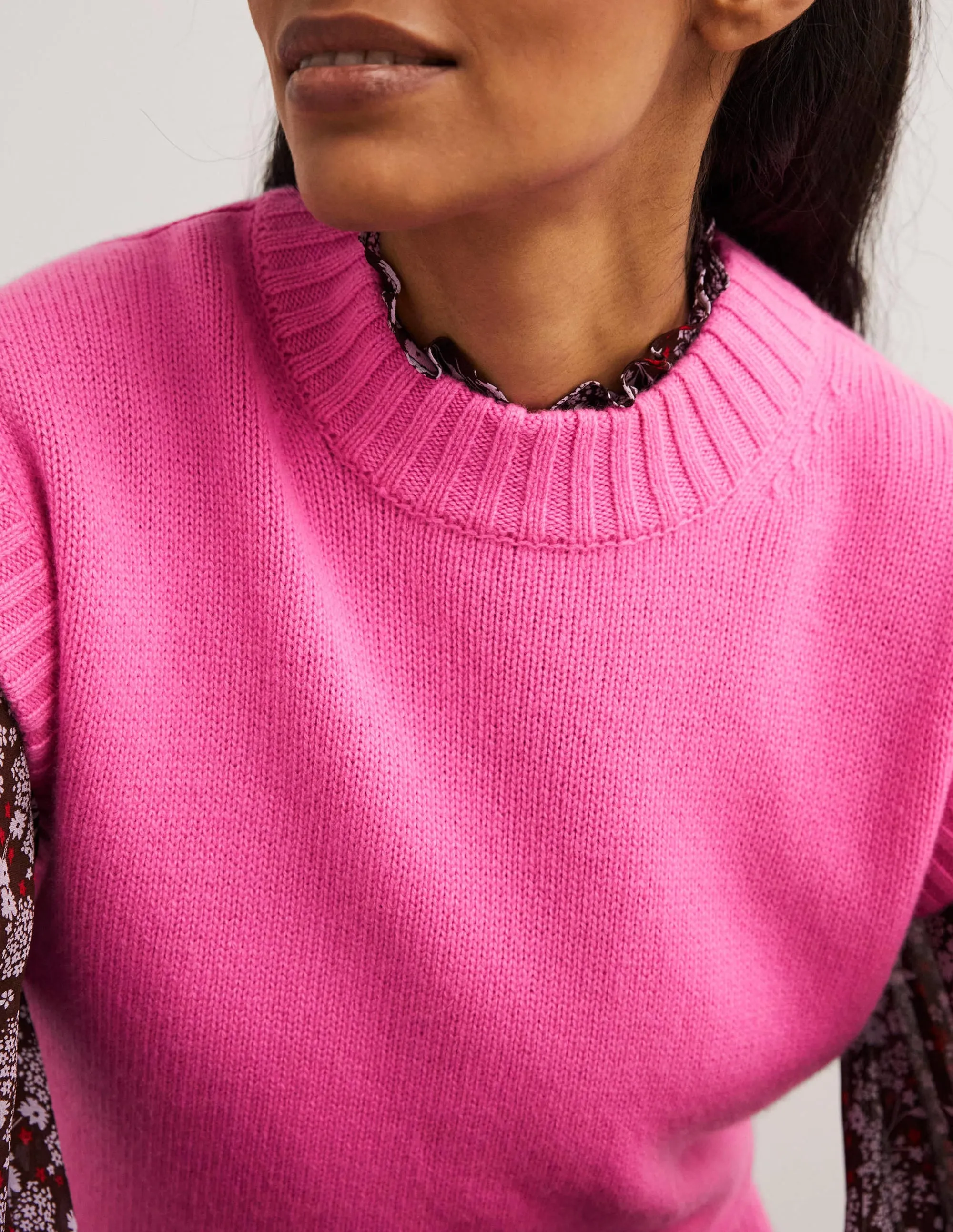 Chunky Cashmere Crew Neck Tank-Cherry Blossom Melange