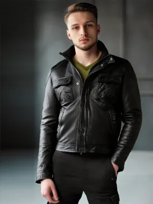 Classic Moto Style Genuine Leather Jacket for Men