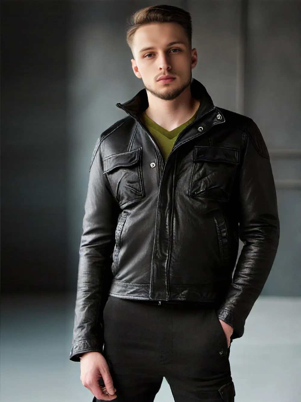 Classic Moto Style Genuine Leather Jacket for Men
