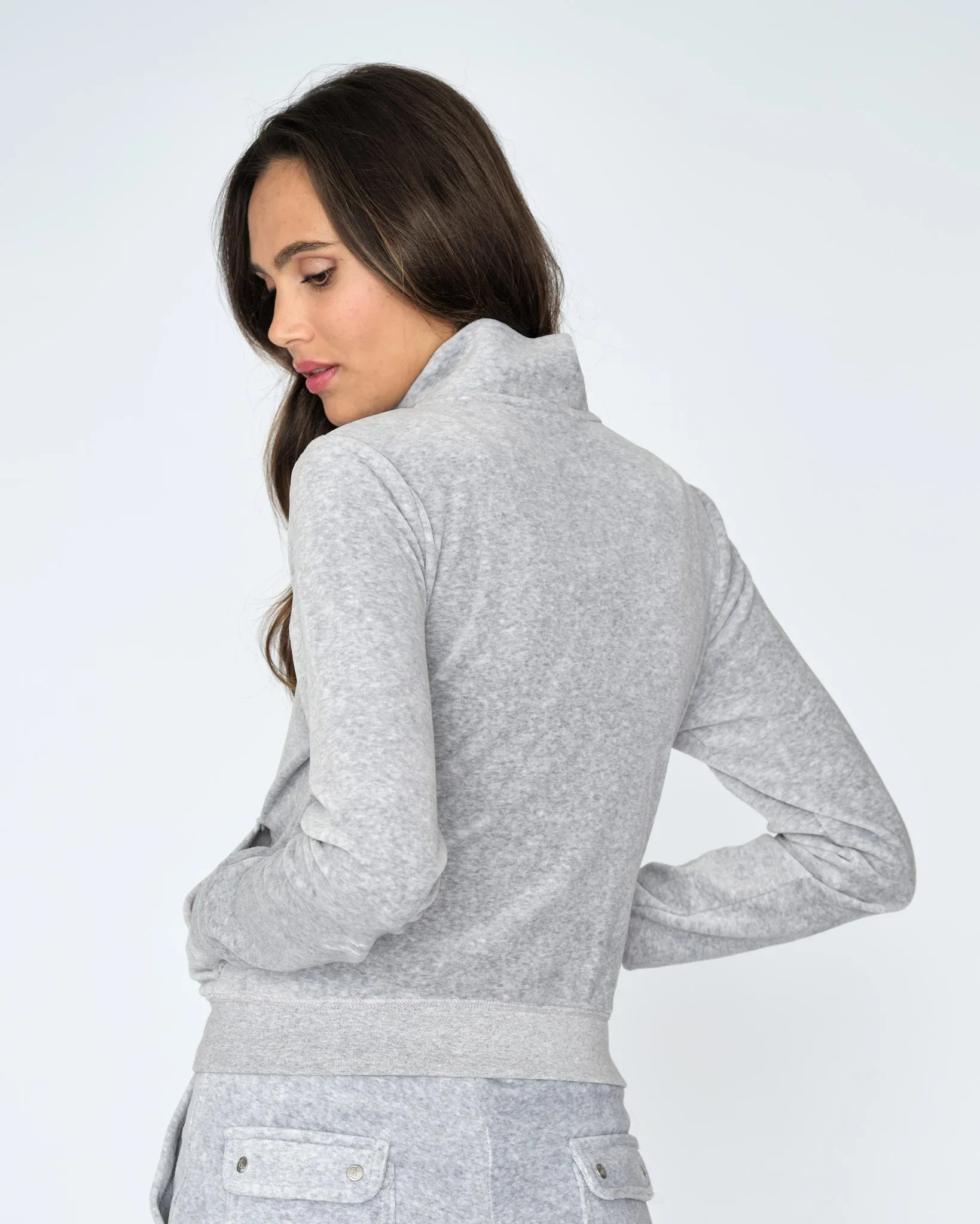Classic Velour Lieu Track Top Silver Marl