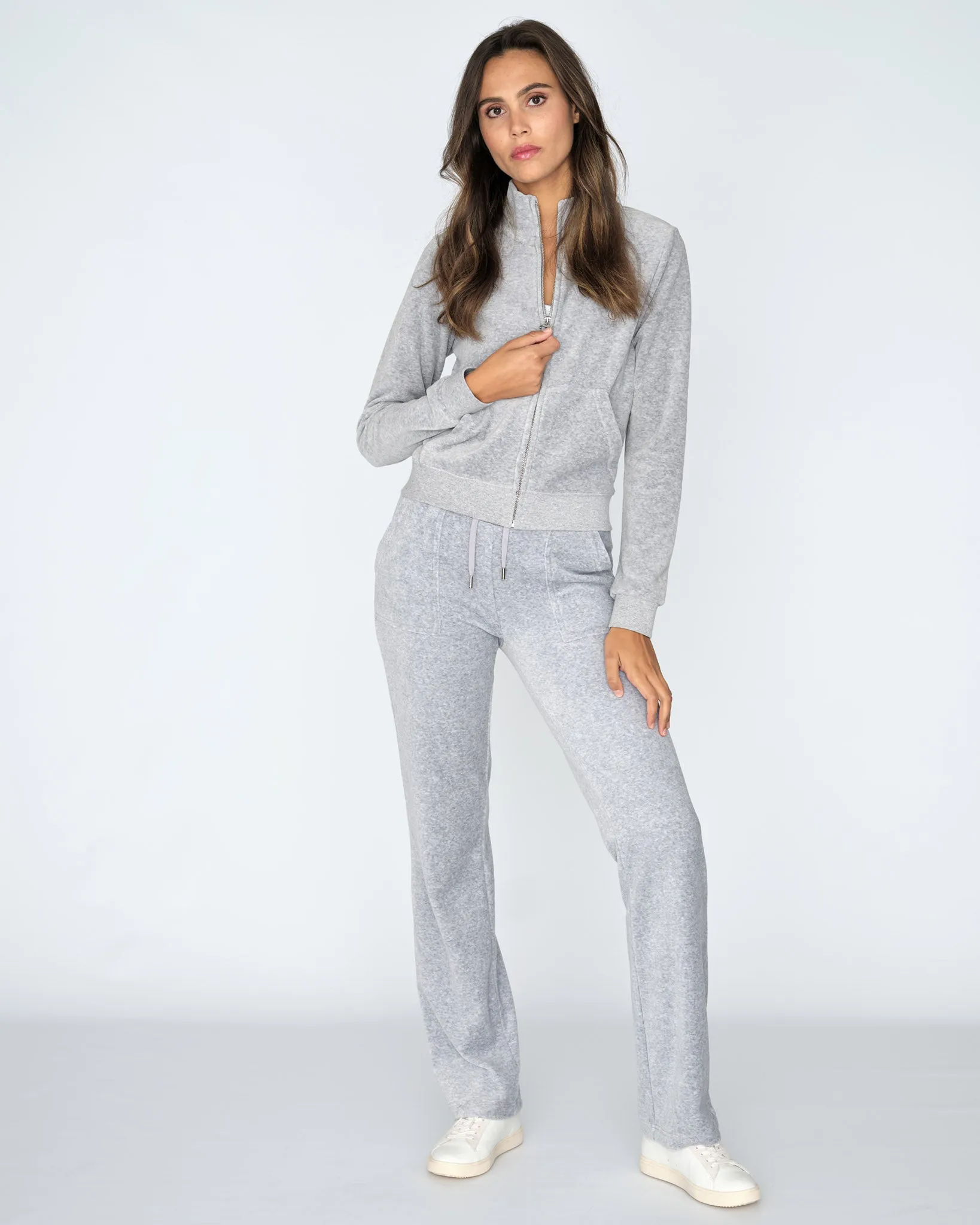 Classic Velour Lieu Track Top Silver Marl