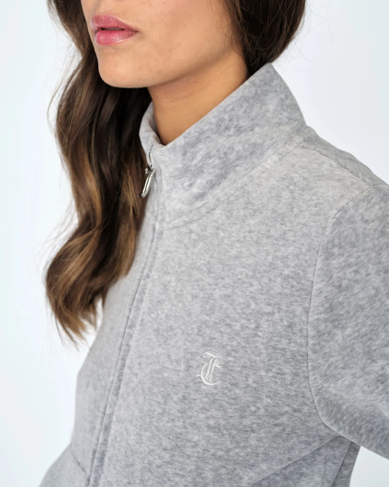Classic Velour Lieu Track Top Silver Marl