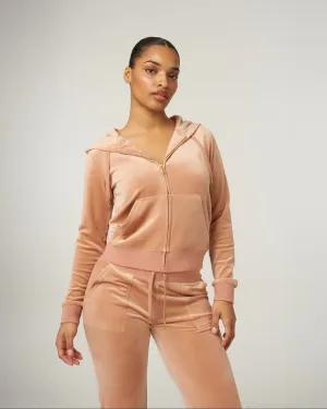 Classic Velour Robertson Zip Hoodie Cafe au Lait Gold