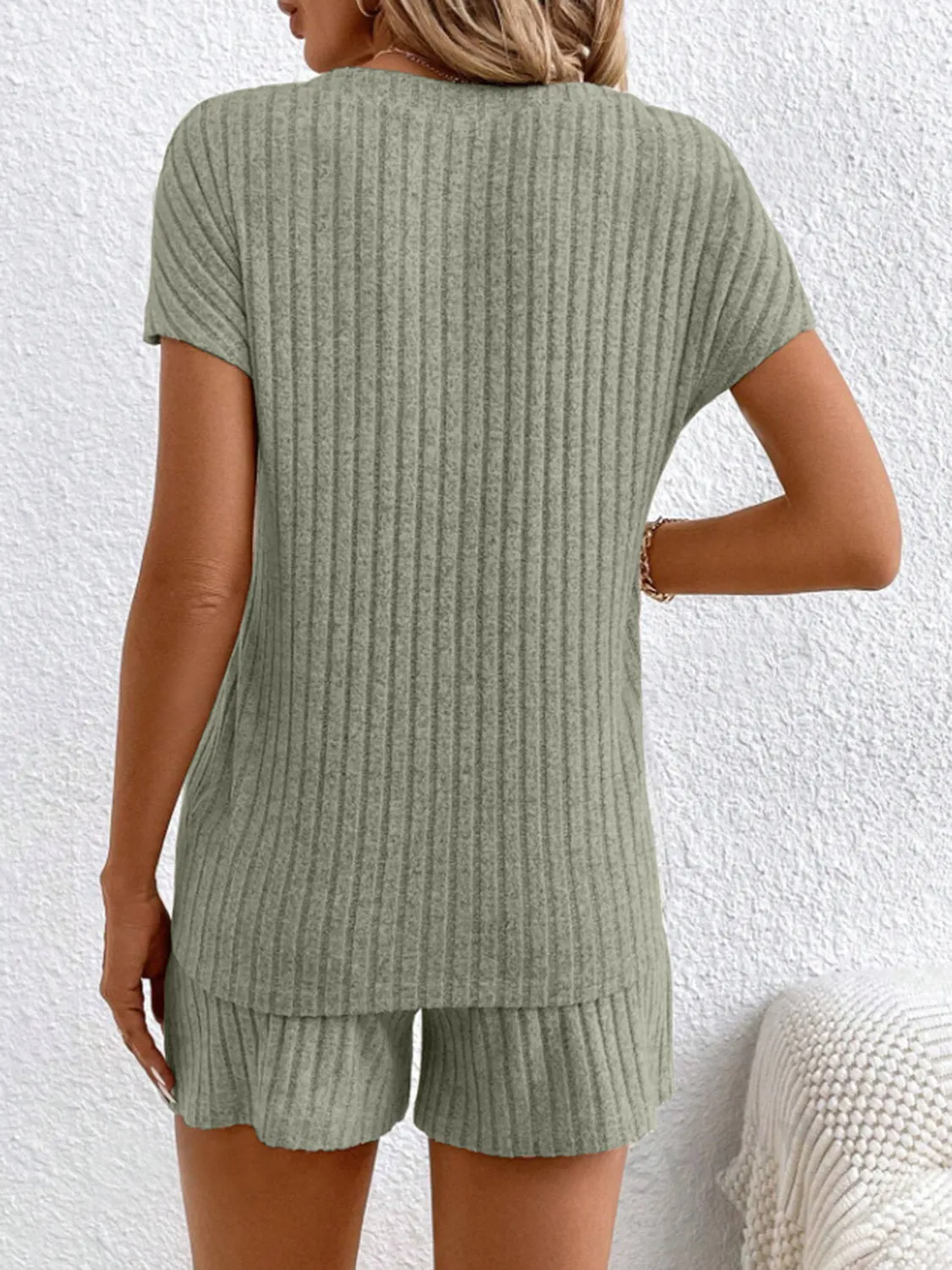 Clayton Ribbed V-Neck Top and Shorts Set