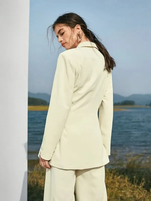 CM-CS119705 Women Elegant Seoul Style Notched Collar Twist Front Buttoned Blazer - Beige