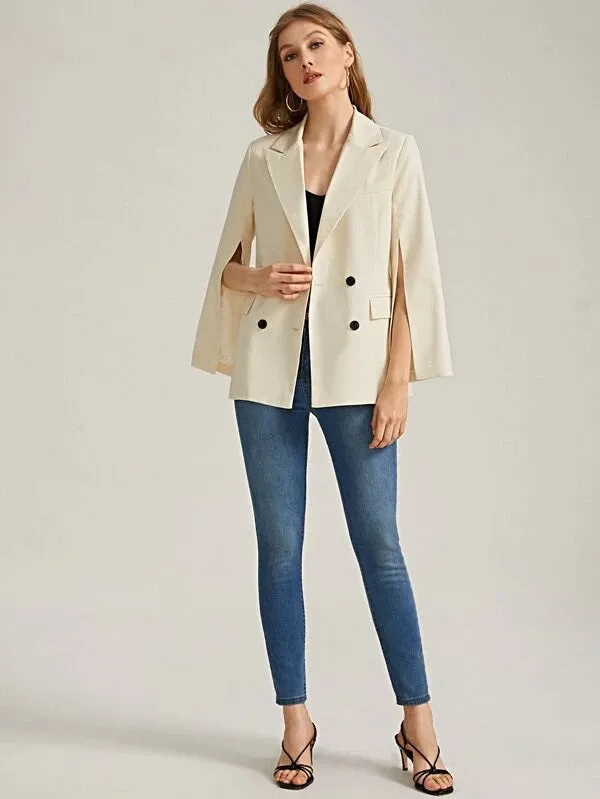 CM-CS225413 Women Elegant Seoul Style Double-Breasted Cloak Sleeve Blazer - Beige