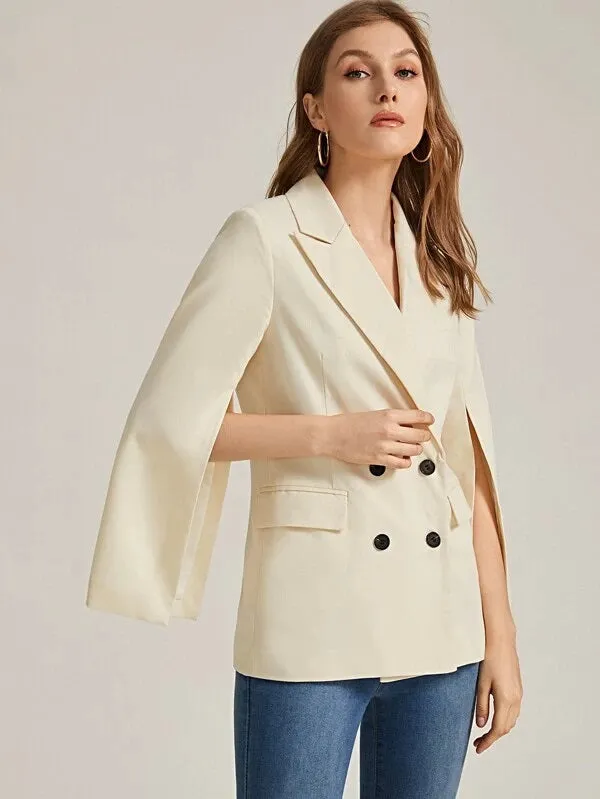 CM-CS225413 Women Elegant Seoul Style Double-Breasted Cloak Sleeve Blazer - Beige