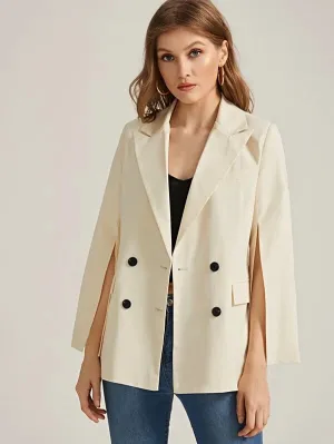 CM-CS225413 Women Elegant Seoul Style Double-Breasted Cloak Sleeve Blazer - Beige