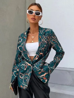 CM-CS247818 Women Elegant Seoul Style Long Sleeve Allover Print Lapel Neck Blazer