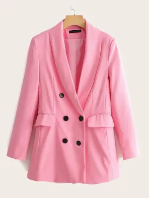 CM-CS411001 Women Elegant Seoul Style Long Sleeve Double-Breasted Solid Blazer - Pink
