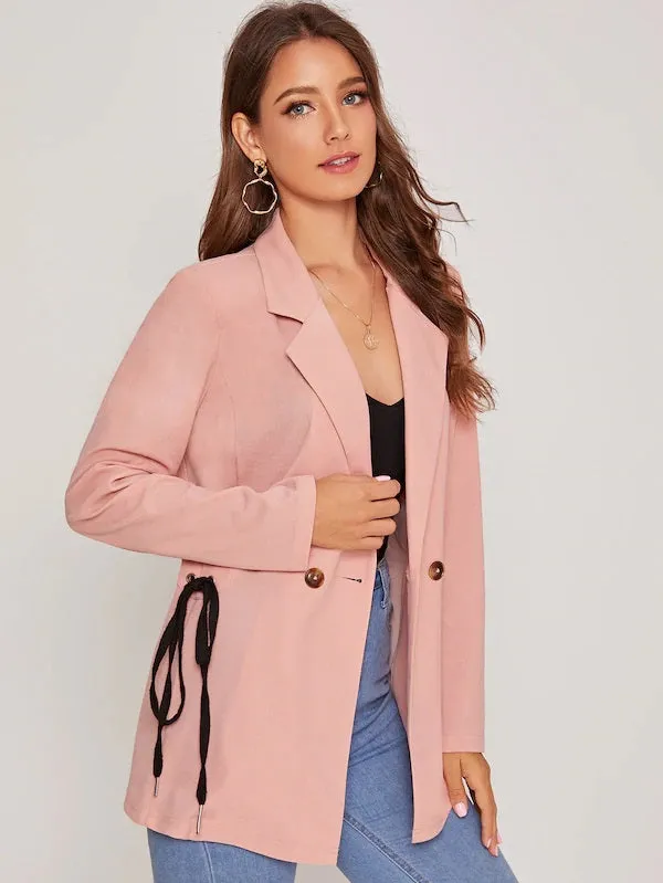 CM-CS712965 Women Elegant Seoul Style Long Sleeve Lace Up Double Buttoned Blazer - Pink
