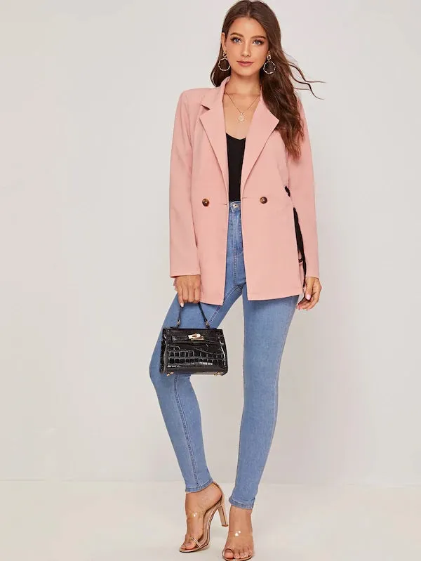 CM-CS712965 Women Elegant Seoul Style Long Sleeve Lace Up Double Buttoned Blazer - Pink