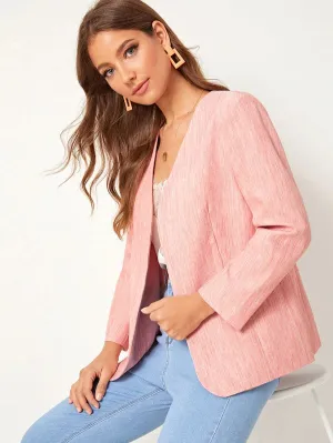 CM-CS716625 Women Elegant Seoul Style Long Sleeve V-Neck Dual Pocket Space Dye Blazer - Pink