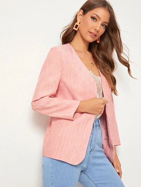CM-CS716625 Women Elegant Seoul Style Long Sleeve V-Neck Dual Pocket Space Dye Blazer - Pink