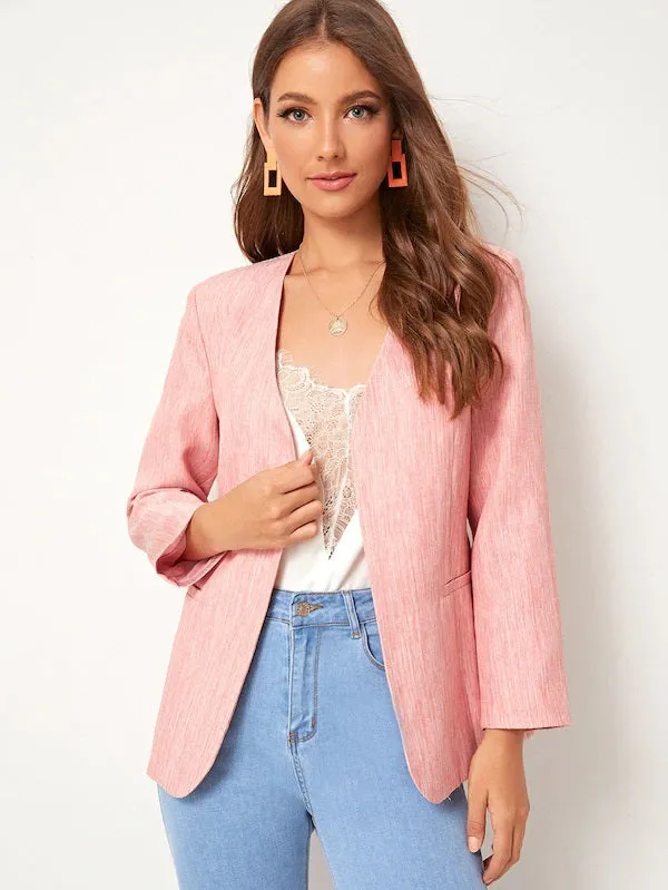 CM-CS716625 Women Elegant Seoul Style Long Sleeve V-Neck Dual Pocket Space Dye Blazer - Pink