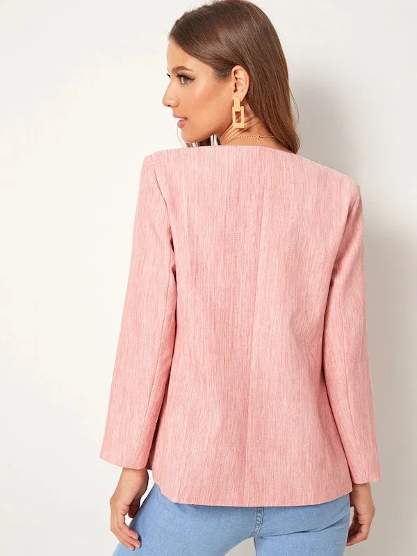 CM-CS716625 Women Elegant Seoul Style Long Sleeve V-Neck Dual Pocket Space Dye Blazer - Pink