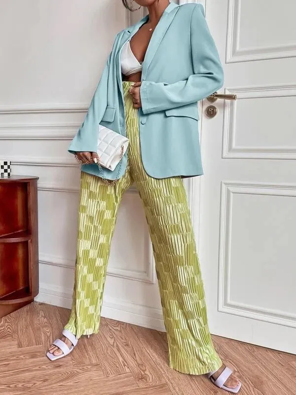 CM-CS728113 Women Elegant Seoul Style Single Breasted Flap Detail Blazer - Baby Blue