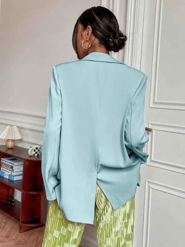 CM-CS728113 Women Elegant Seoul Style Single Breasted Flap Detail Blazer - Baby Blue