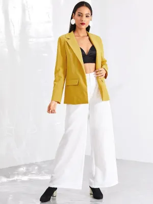 CM-CS802704 Women Elegant European Style Notched Collar Belted Solid Blazer - Yellow
