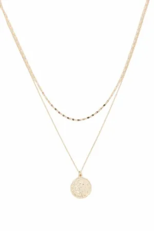 Coin Pendant Layered Necklace 17" Gold Brass Tone