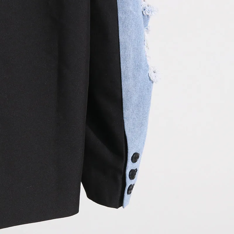Color Blocking Loose Denim Jacket