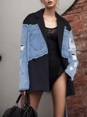 Color Blocking Loose Denim Jacket