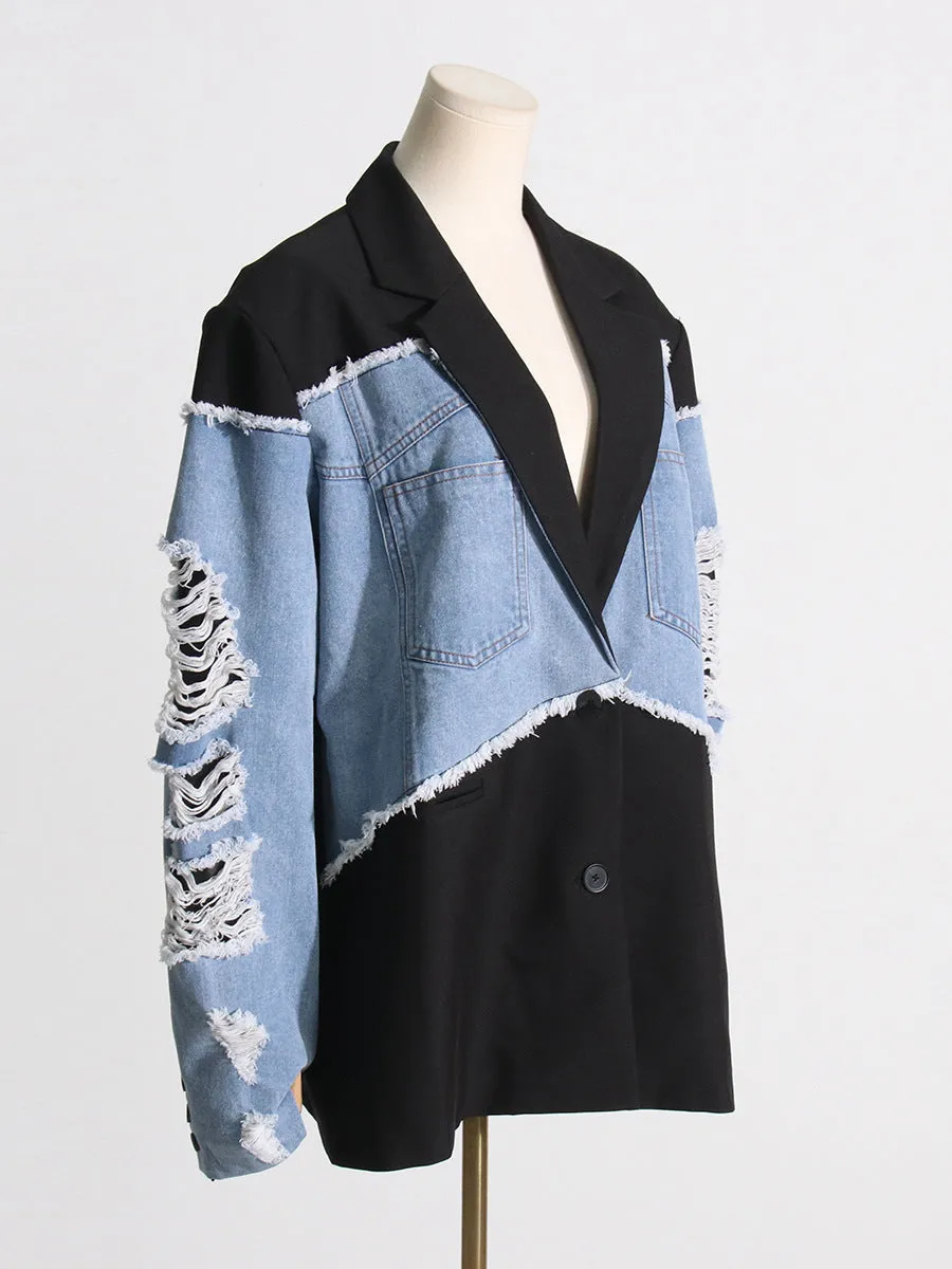 Color Blocking Loose Denim Jacket