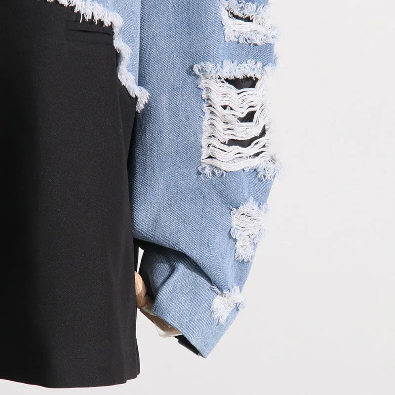 Color Blocking Loose Denim Jacket