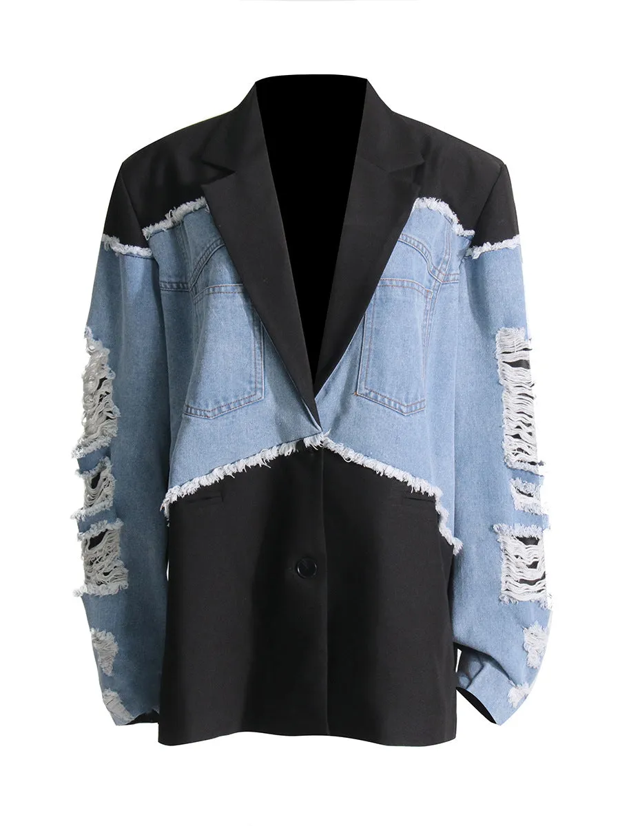 Color Blocking Loose Denim Jacket