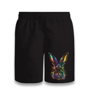 Colorful Bunny Rabbit Black Shorts