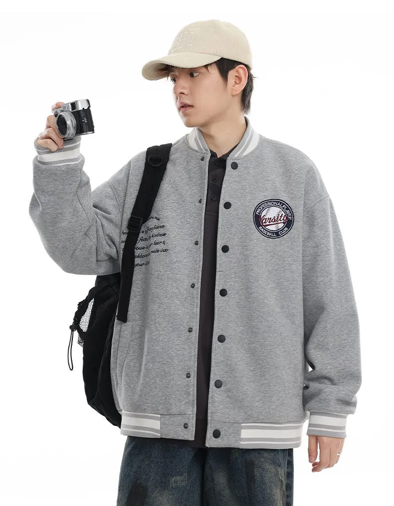 Comfortable Men's Varsity Jacket with Elastic Hem and Cuff