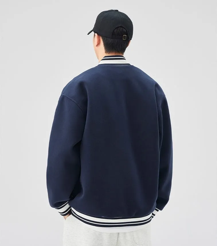 Comfortable Men's Varsity Jacket with Elastic Hem and Cuff