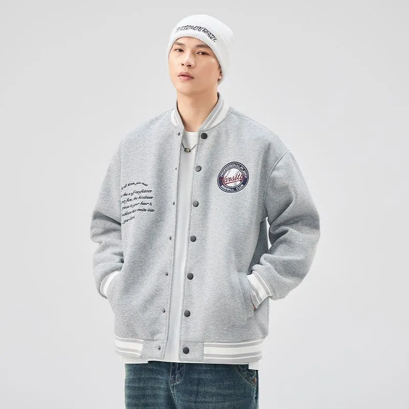 Comfortable Men's Varsity Jacket with Elastic Hem and Cuff