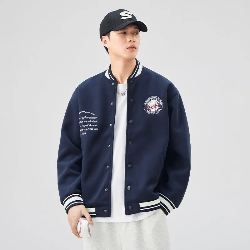 Comfortable Men's Varsity Jacket with Elastic Hem and Cuff