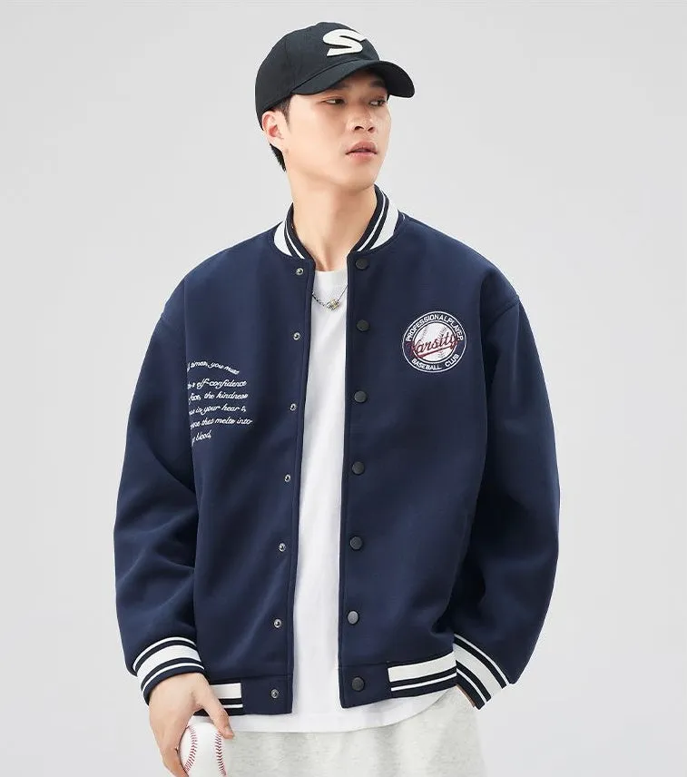 Comfortable Men's Varsity Jacket with Elastic Hem and Cuff