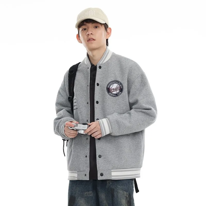 Comfortable Men's Varsity Jacket with Elastic Hem and Cuff