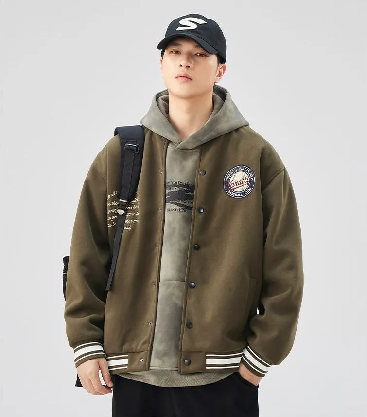 Comfortable Men's Varsity Jacket with Elastic Hem and Cuff