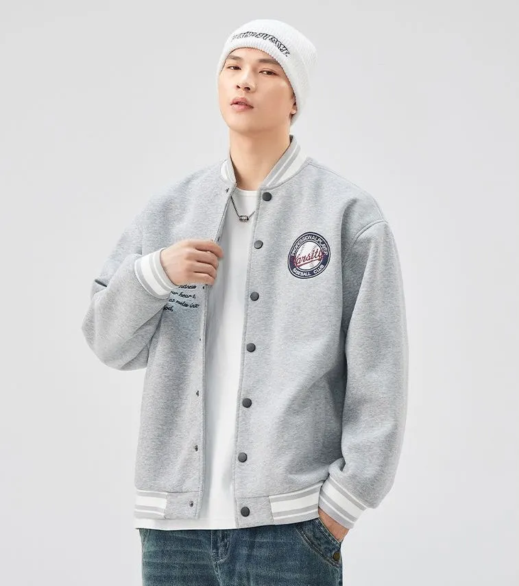Comfortable Men's Varsity Jacket with Elastic Hem and Cuff