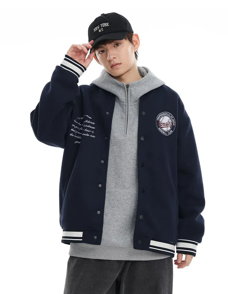Comfortable Men's Varsity Jacket with Elastic Hem and Cuff