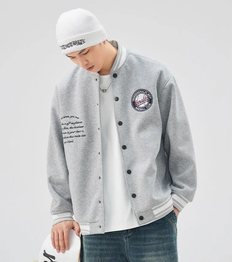 Comfortable Men's Varsity Jacket with Elastic Hem and Cuff