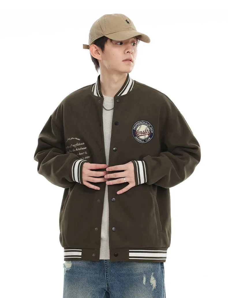 Comfortable Men's Varsity Jacket with Elastic Hem and Cuff