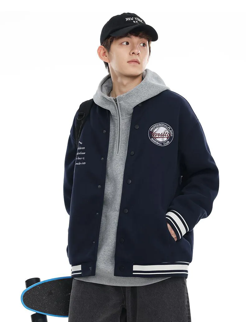 Comfortable Men's Varsity Jacket with Elastic Hem and Cuff
