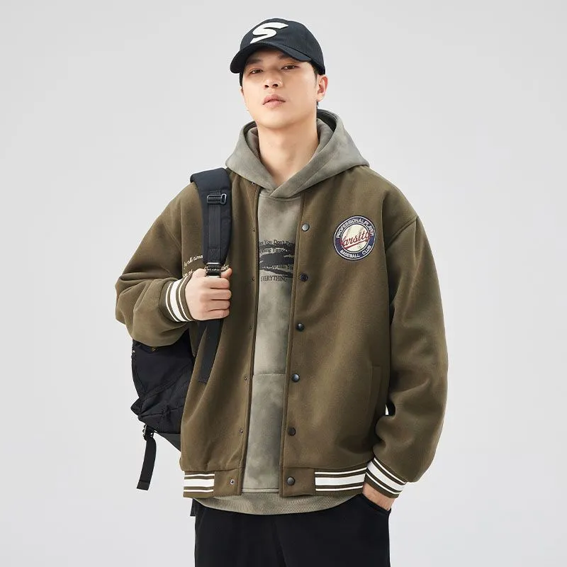 Comfortable Men's Varsity Jacket with Elastic Hem and Cuff